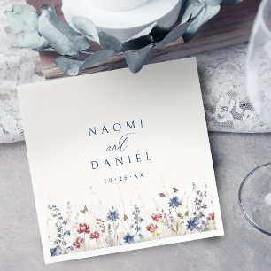 Navy Blue Watercolor Wildflower Rustic Wedding Napkin