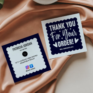 Navy Blue Wave Order Thank you LOGO Social Icon  Square Business Card