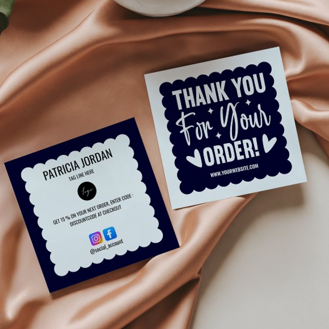 Navy Blue Wave Order Thank you LOGO Social Icon  Square Business Card (Creator Uploaded)