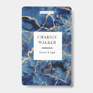 navy blue waves gold ocean salon monogram name ID badge