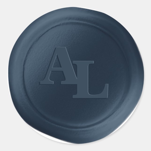 Navy Blue Wax Seal Monogram Wedding Stickers (Front)