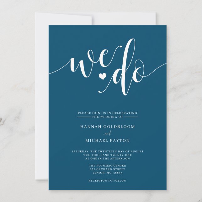 Navy Blue We Do Wedding Invitation (Front)
