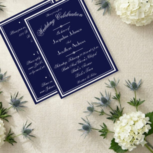 Navy Blue Wedding All In One White Script WS RSVP Invitation