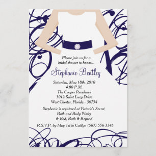 Navy Blue Wedding Dress Bridal Shower Invitation