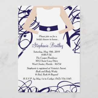 Navy Blue Wedding Dress Bridal Shower Invitation