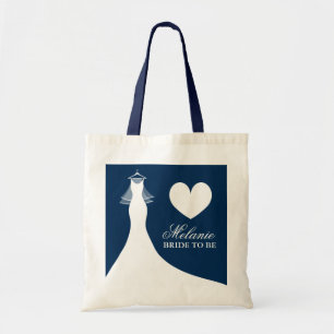 Navy blue wedding dress tote bag for bride to be