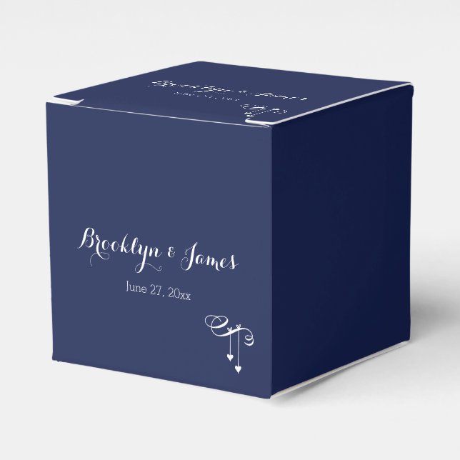 Navy Blue Wedding Favour Boxes With Hearts (Front Side)