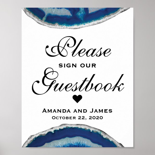 Navy Blue Wedding Guestbook Sign | Agate (Front)