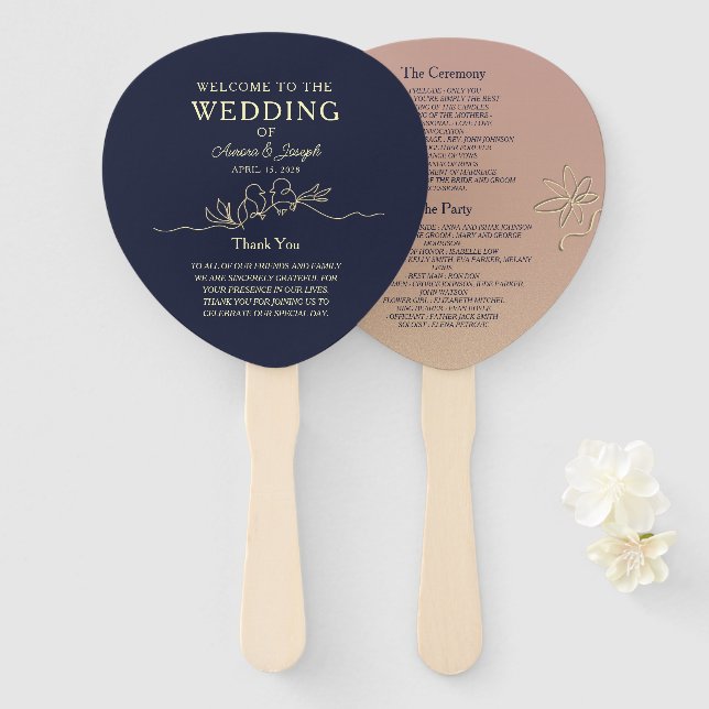 Navy Blue Wedding Hand Fan (Front and Back)