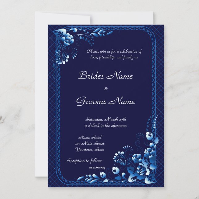Navy Blue  Wedding Invitation (Front)