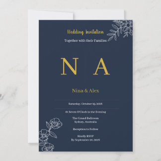 Navy Blue Wedding Invitation