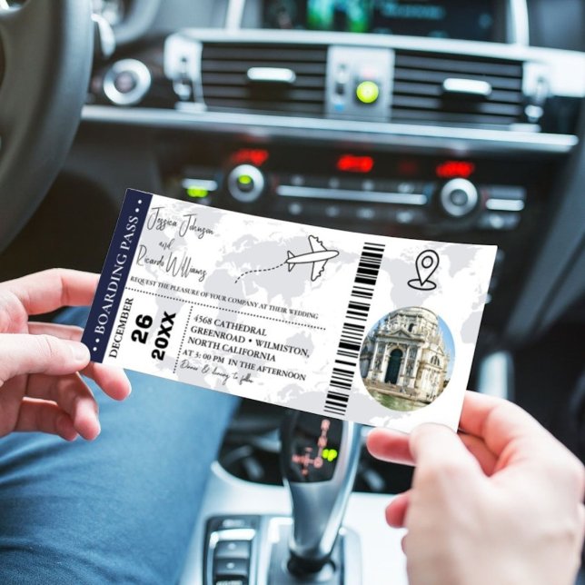 Navy blue Wedding invitation Boarding pass ticket (Creator Uploaded)
