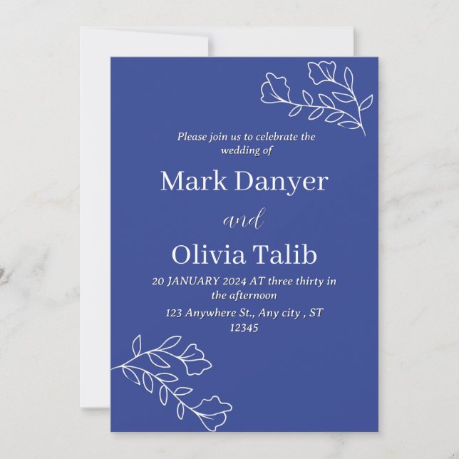 Navy Blue Wedding Invitation | Elegant Timeless  (Front)