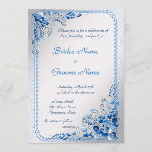Navy Blue  Wedding Invitation on styled silver