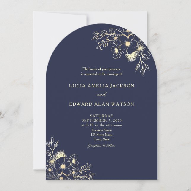 Navy Blue Wedding Invitation with QR Code (Front)