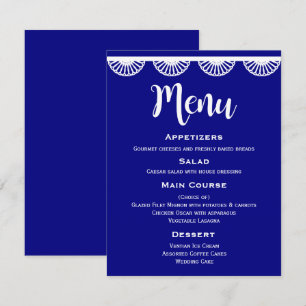 Navy Blue Wedding Menu Vintage White Lace Invitation