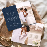 Navy Blue Wedding Minimalist Thank You Cards<br><div class="desc">Budget Wedding Thank You Cards that have a photo on the front and back. The Thank you cards contain a modern hand lettered cursive script typography that are elegant,  simple and modern to use after you wedding day celebration.</div>