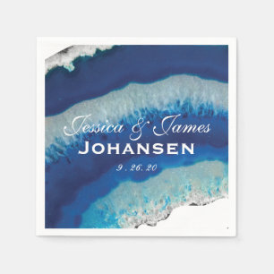 Navy Blue Wedding Monogram Date   Agate Napkin