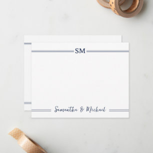 Navy Blue Wedding Monogram Initials Couple Name Card