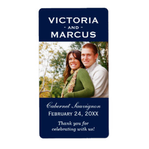 Navy Blue Wedding Monogram Photo Wine Bottle Favou