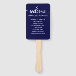 Navy Blue Wedding Order of Events Timeline Hand Fan