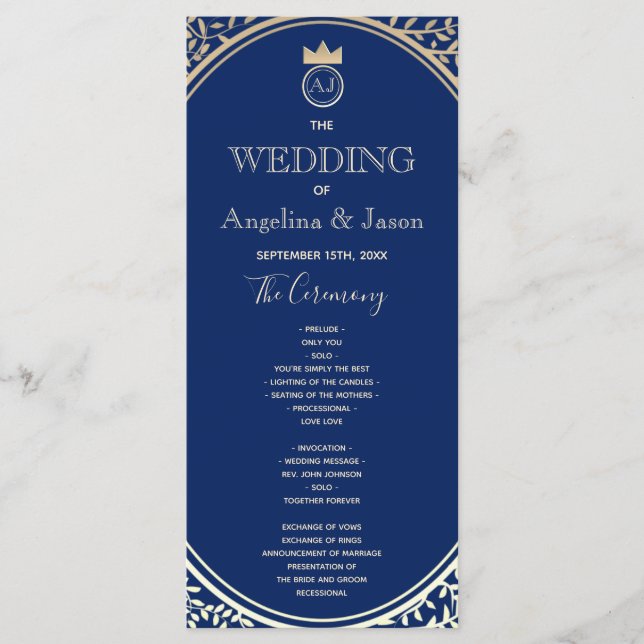 Navy Blue Wedding Program (Front)