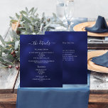 Navy blue wedding program details<br><div class="desc">A modern,  elegant wedding program/details/timeline.  A navy blue coloured background. The blue colour is uneven. Personalise and add your names and wedding details. White coloured letters.  

Text on both sides. 

1 sheet = 1 program printed edge to edge.</div>