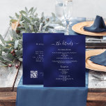 Navy blue wedding program details QR<br><div class="desc">A modern,  elegant wedding program/details/timeline.  A navy blue coloured background. The blue colour is uneven. Personalise and add your names and wedding details. White coloured letters.  

Text on both sides. Add your wedding website url to the QR code.

1 sheet = 1 program printed edge to edge.</div>