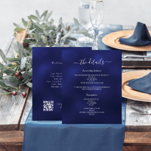 Navy blue wedding program details QR