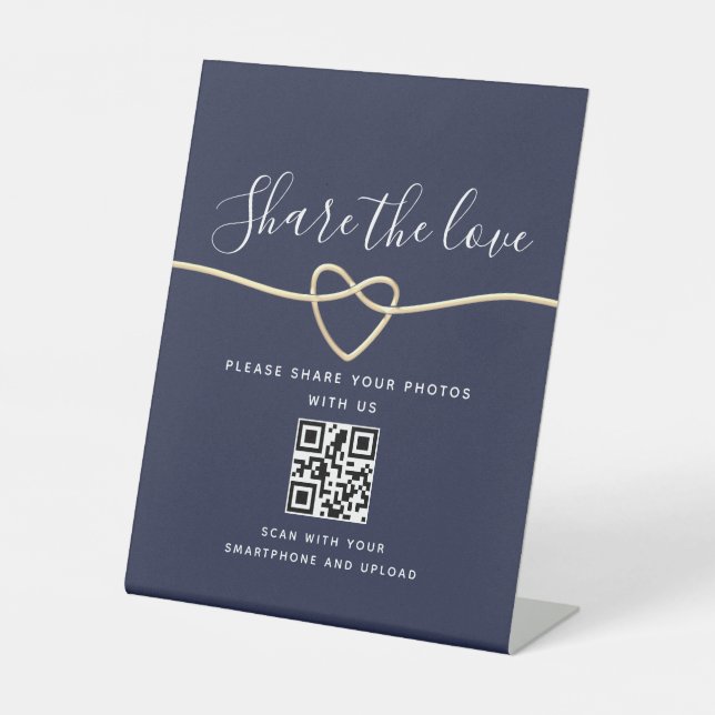 Navy Blue Wedding QR Code Pedestal Sign (Front)