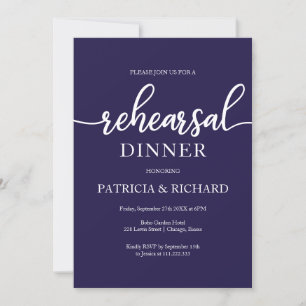 Navy Blue Wedding Rehearsal Dinner Invitation