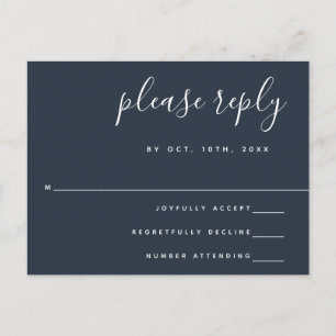 Navy Blue Wedding Response RSVP Postcard