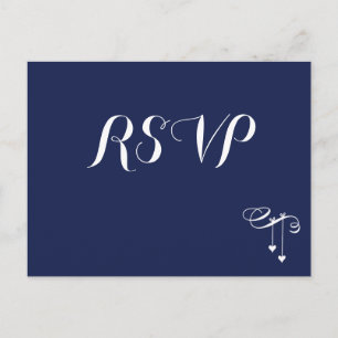 Navy Blue Wedding RSVP Postcards With Hearts
