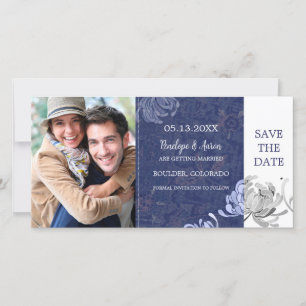 Navy Blue Wedding Save the Date Photo Card