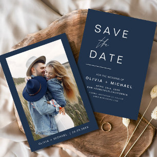 Navy Blue Wedding Save the Date Photo Minimalist