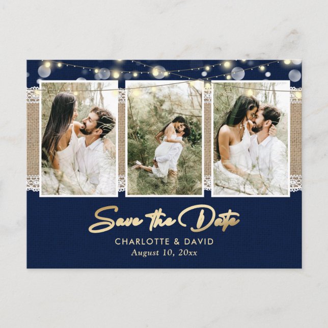 Navy Blue Wedding Save The Date Photo Postcards (Front)