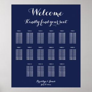 Navy Blue Wedding Seating Chart Poster 20x24