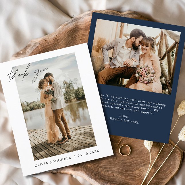 Navy Blue Wedding Thank You Cards Photo Minimalist (Creator Uploaded)