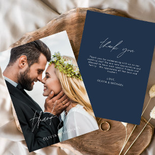 Navy Blue Wedding Thank You Photo Minimalist