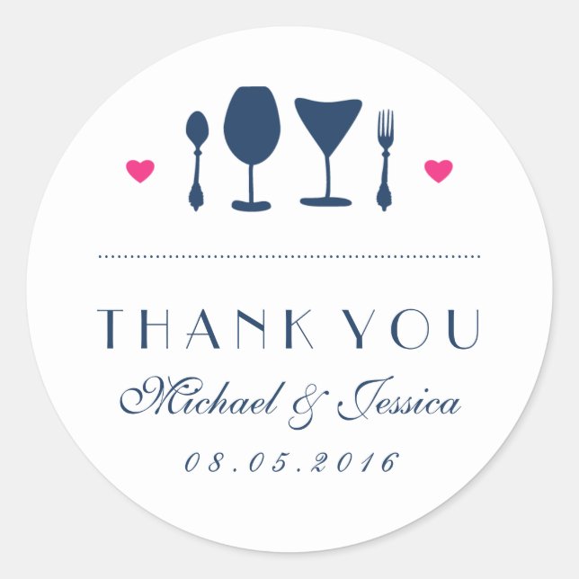 Navy Blue Wedding Thank You Sticker Fork and Spoon (Front)