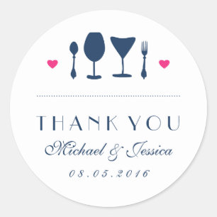 Navy Blue Wedding Thank You Sticker Fork and Spoon