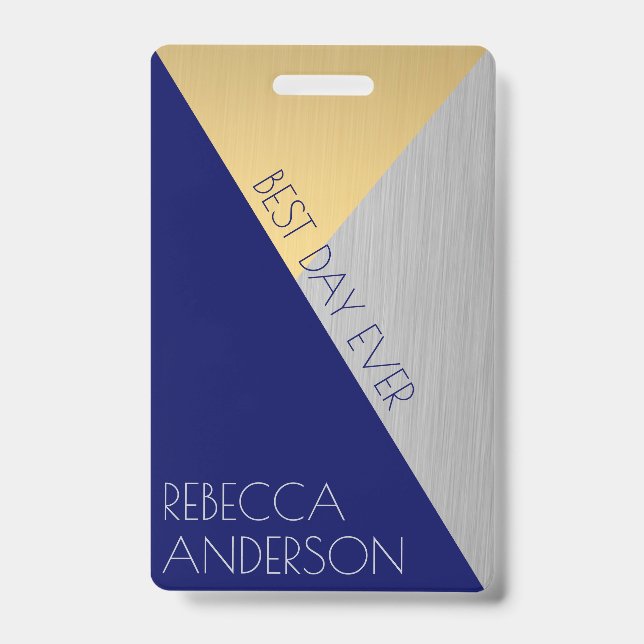 Navy Blue Wedding VIP Creative Escort Place Card ID Badge (Front)