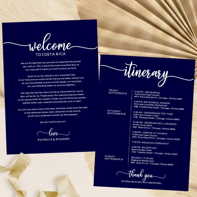Navy Blue Wedding  Welcome Itinerary Letter Invitation (Creator Uploaded)