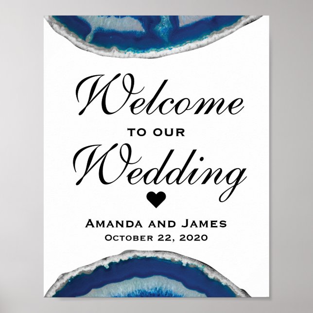 Navy Blue Wedding Welcome Sign | Agate (Front)
