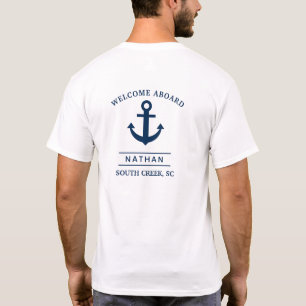 Navy Blue Welcome Aboard Custom Monogram Name  T-Shirt