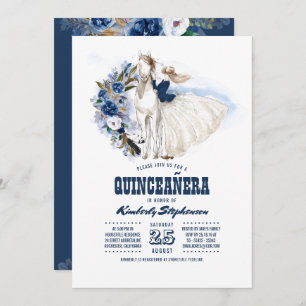 Navy Blue Western Quinceañera - 15th Birthday Invitation