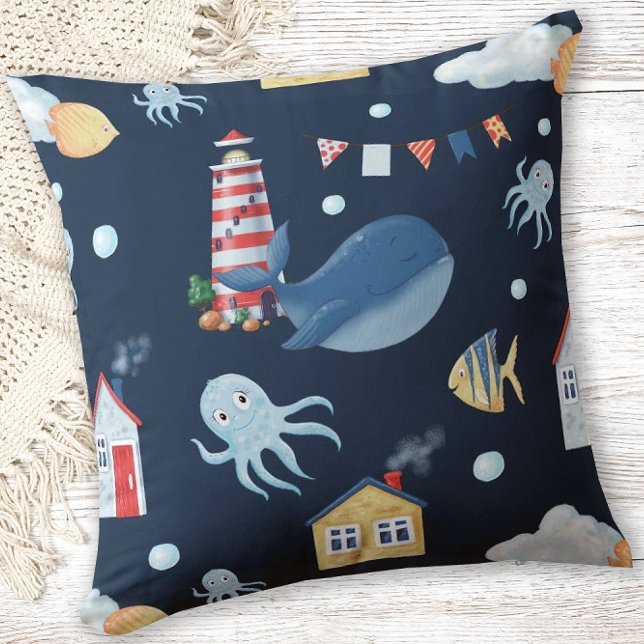 Navy Blue Whale Nautical Cushion (Creator Uploaded)