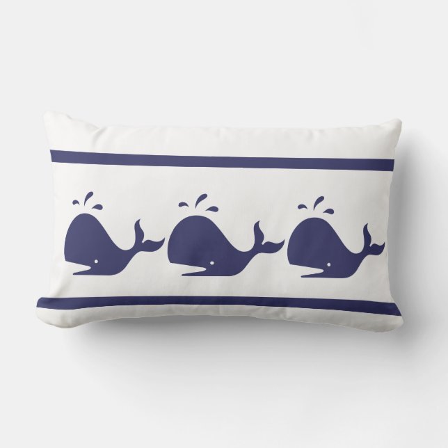 navy BLUE WHALE white  PILLOW coastal living (Front)