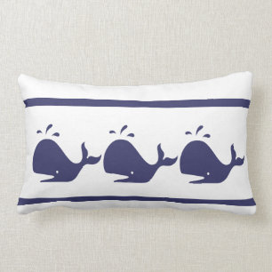 navy BLUE WHALE white  PILLOW coastal living