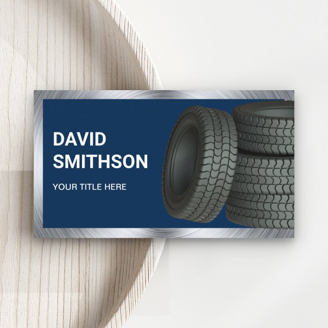 Navy Blue Wheel Alignment Car Tire Shop Business Card (Creator Uploaded)